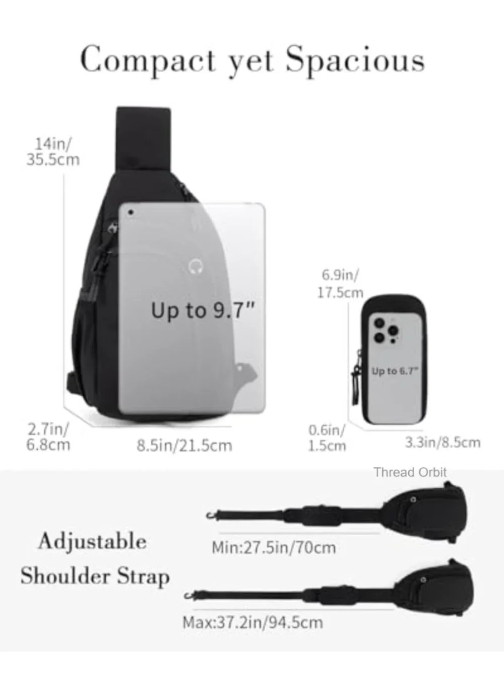 Sling Bag Crossbody with RFID Blocking, Water Bottle Holder, Tablet Compartment
